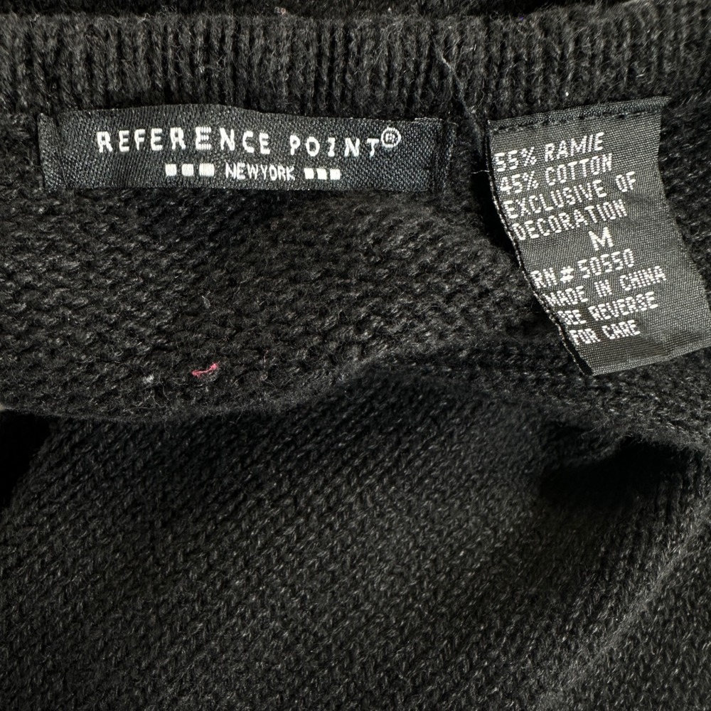 90s Reference Point Holiday Snowman Christmas Tree Cardigan Sweater Black M VTG - Picture 3 of 10